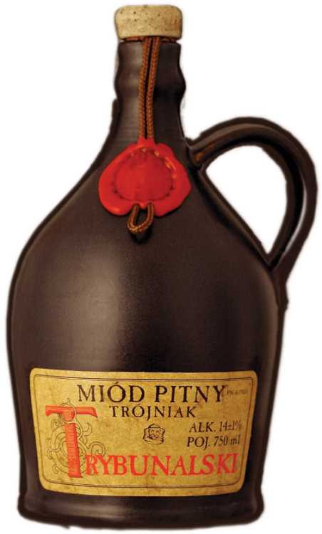 Miód pitny Trójniak Trybunalski kamionka o pojemności 0,7 litra