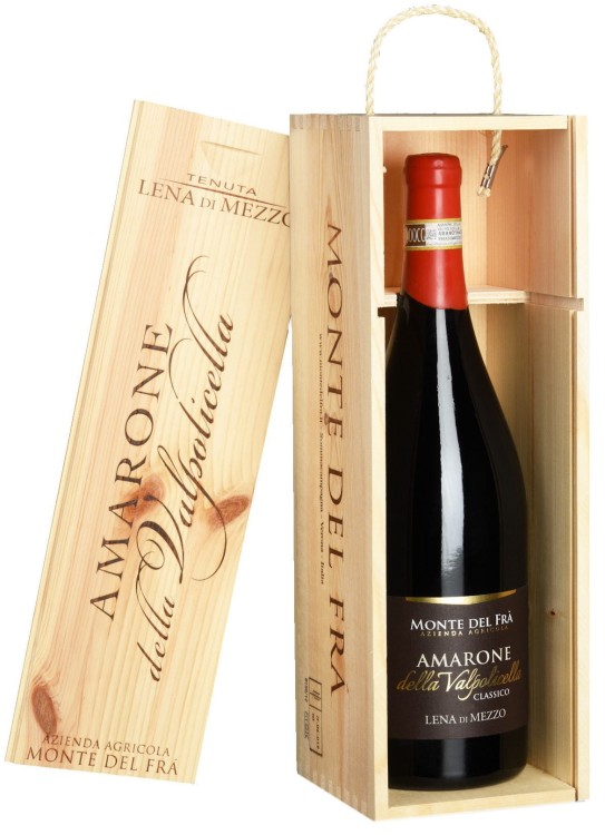Wino czerwone wytrawne Monte del Fra Amarone Magnum o pojemności 1,5 litra w skrzyni drewnianej