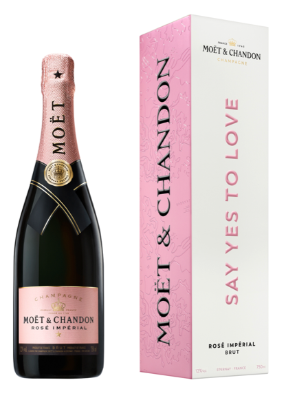 Szampan różowy wytrawny Szampan Moet Chandon Rose "Say Yes to Love" w kartoniku o pojemności 0,75 litra