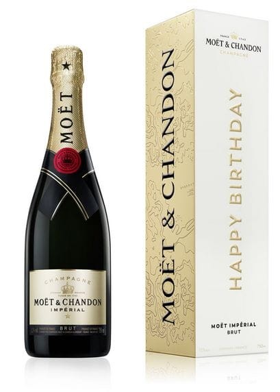 Szampan biały wytrawny Moët & Chandon Brut "Happy Birthday" w kartoniku o pojemności 0,75 litra