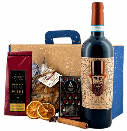 Świąteczny Zestaw Upominkowy z czerwonym winem Solino Montepulciano 750 ml