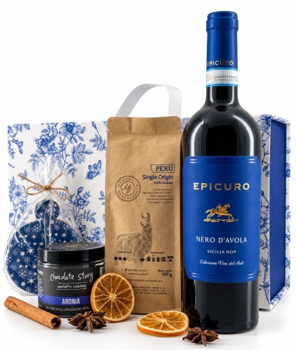 Świąteczny Zestaw Upominkowy z czerwonym winem Epicuro Nero d"Avola 750 ml
