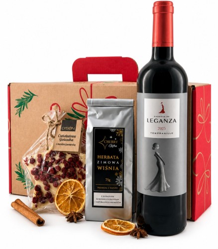 Świąteczny Zestaw Upominkowy z czerwonym winem Leganza 750 ml