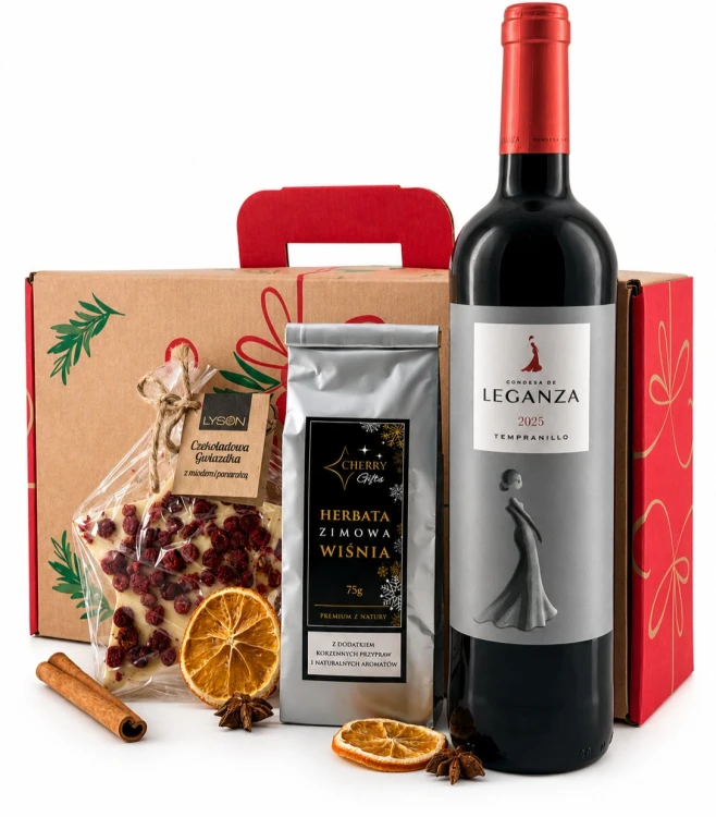 Świąteczny Zestaw Upominkowy z czerwonym winem Leganza 750 ml